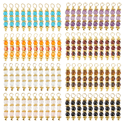 80 pcs 8 styles pendentifs en pierres précieuses naturelles et synthétiques, breloques rondes, avec 304 accessoires en acier inoxydable