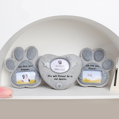 Resin Pet Tombstone Commemorate Photo Frame, for Tabletop Display Photo Frame, Heart/Paw Print with Love Pattern