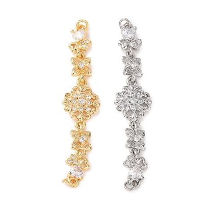 Шармы-соединители из латуни с микропаве из прозрачного кубического циркония, цветок