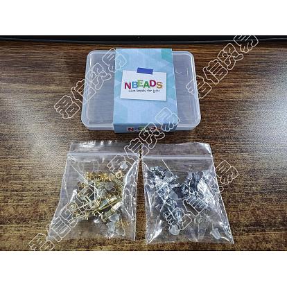 6 Pairs 2 Colors Brass Micro Pave Cubic Zirconia Stud Earring Findings with Loops, with 20Pcs Iron & 20Pcs Plastic Ear Nuts, Grass