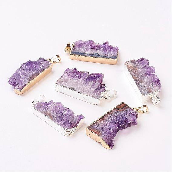 Подвески из натурального аметиста , с латунной фурнитурой , грубое сырье, самородки