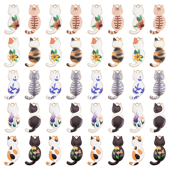 40шт 10 цвета подвески из эмалированного сплава с покрытием, золотой свет, кошачье очарование