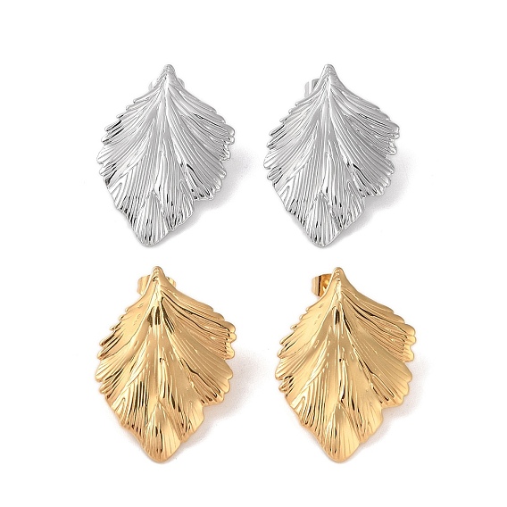 304 Stainless Steel Stud Earrings, for Women, Ion Plating(IP), Leaf