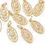 Pendentifs en laiton Shegrace avec zircon cubique transparent, ovale avec breloques soleil, sans cadmium et sans plomb et sans nickel