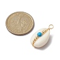 7Pcs Natural Cowrie Shell Copper Wire Wrapped Pendants, Chakra Shell Charms with Faceted Gemstone Beads, Golden