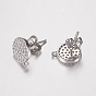 Brass Micro Pave Cubic Zirconia Stud Earring Findings, with Loop, Cadmium Free & Lead Free, Flat Round