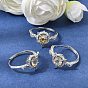 Micro cuivres ouvrent zircons bagues, ronde avec des ailes d'ange, avec quartz jaune naturel, platine