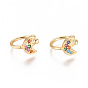 Golden Plated Brass Micro Pave Cubic Zirconia Cuff Earrings, Long-Lasting Plated, Moon