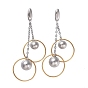 304 Stainless Steel Dangle Earrings, with Cable Chain and Ear Nuts, Round and Ring