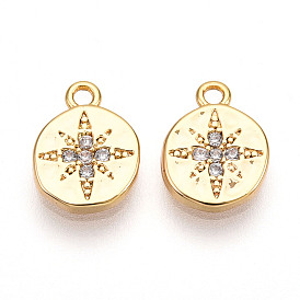 Латунные микро проложить кубического циркония прелести, плоские круглые со звездой, без свинца, без никеля и без кадмия