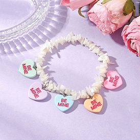 Бусины из натурального белого перламутра с подвесками из смолы и 304 кольцами из нержавеющей стали и корейскими эластичными браслетами из хрустальной нити, сердце