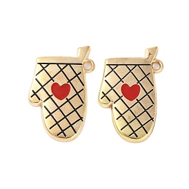 Golden Plated Alloy Enamel Pendants, Cadmium Free & Lead Free, Gloves with Heart Charm