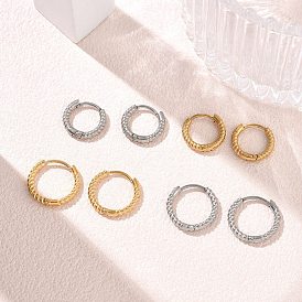Twist Textured 304 Stainless Steel Huggie Hoop Earrings, Ion Plating(IP)