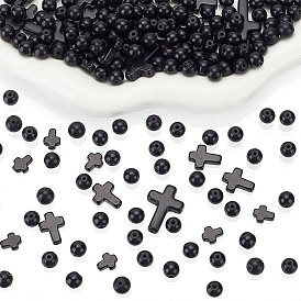 235 шт. 4 стили синтетические бирюзовые бусины, окрашенные, круглый и крест