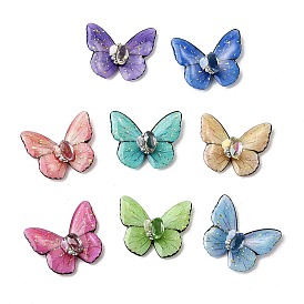 Прозрачные эпоксидные смолы кабошоны, бабочка, с золотой фольгой, стразами, искусственным жемчугом из АБС, магнитом и бумажной карточкой