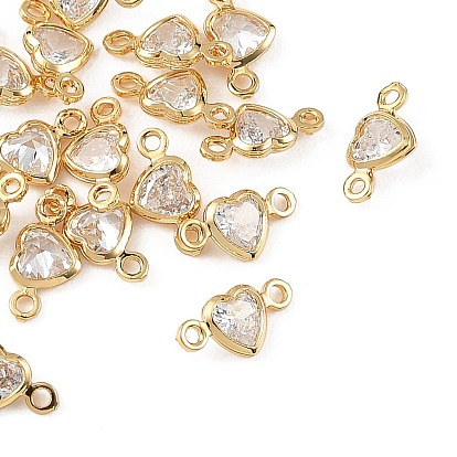Breloques en laiton Shegrace serties de zirconiums cubiques transparents en forme de cœur, sans cadmium et sans nickel et sans plomb, plaqué longue durée