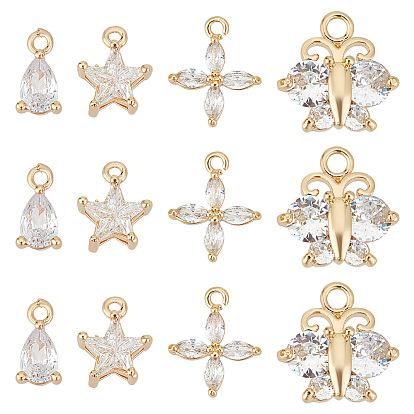 12шт 3 подвески из латуни с кубическим цирконием, без никеля , реальный 18 k позолоченный, разнообразные