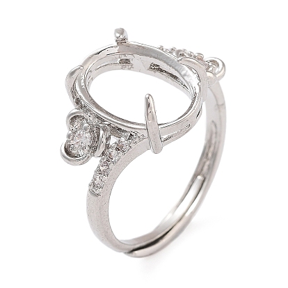 Стойка покрытие овальная латунь микропаве кубический цирконий регулируемый солитер кольцо компоненты, 4 настройки кольца зубца когтя, долговечный