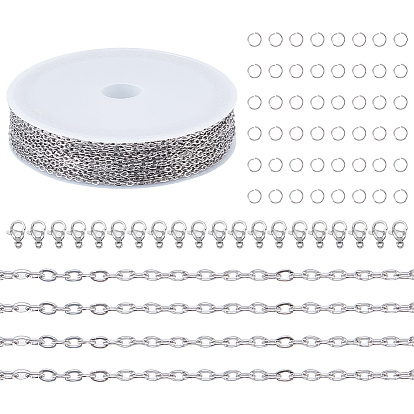 Наборы для изготовления ожерелий своими руками, включая устойчивые к потускнению 304 тросовые цепи из нержавеющей стали, открытые соединительные кольца и карабины