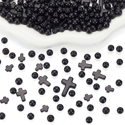 235 шт. 4 стили синтетические бирюзовые бусины, окрашенные, круглый и крест