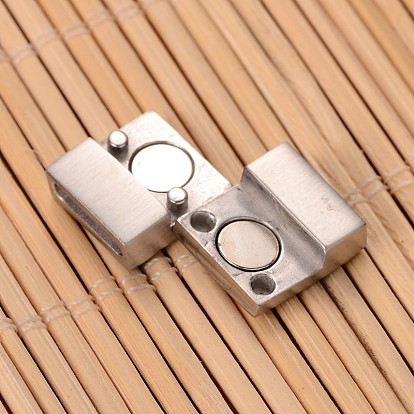 304 Stainless Steel Rectangle Magnetic Clasps with Glue-in Ends, Smooth , Matte, 20x12x5mm, Hole: 2.5x10mm