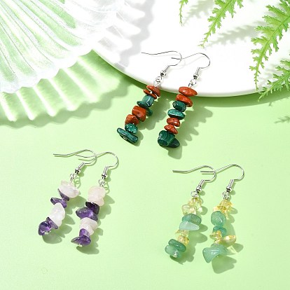 Gemstone Chip Dangle Earrings Set for Women, Platinum