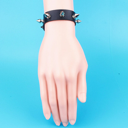 Браслеты из искусственной кожи в стиле панк, браслеты из сплава с заклепками для мужчин и женщин