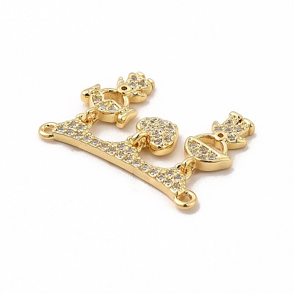 Rack Plating Brass Micro Pave Clear Cubic Zirconia Heart Connector Charms, Cadmium Free & Lead Free, Real 18K Gold Plated, Children/Girl/Boy Pattern