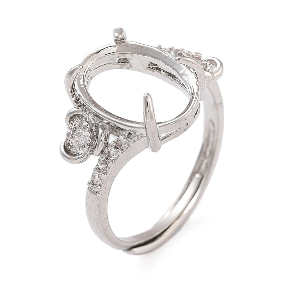 Стойка покрытие овальная латунь микропаве кубический цирконий регулируемый солитер кольцо компоненты, 4 настройки кольца зубца когтя, долговечный