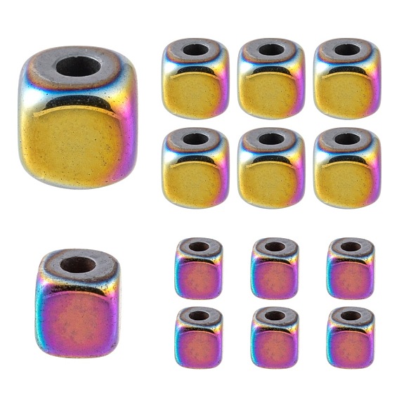 4 Strands 2 Sizes Electroplate Non-magnetic Synthetic Hematite Beads Strands, Cube, Grade A