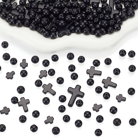235 шт. 4 стили синтетические бирюзовые бусины, окрашенные, круглый и крест