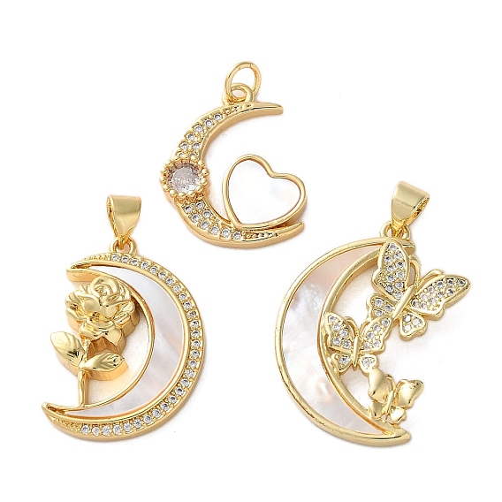 Латунные микро проложить кубического циркония подвески, с оболочкой, Луна прелести, реальный 18 k позолоченный, стойки покрытие, прочное покрытие, без кадмия и без свинца