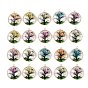 Brass Glass Pendants, Flat Round with Tree & Butterfly Charms, with Dried Flower