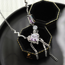 Necklace Female Clavicle Chain Peach Heart Zircon Girl Niche Design Sense Chain Accessories Trend