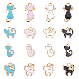 120 шт 12 стиль подвески из сплава эмали, форма кошки, золотой свет