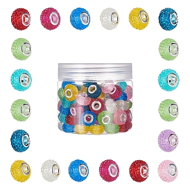 SUNNYCLUE 100Pcs 10 Colors Resin Rhinestone European Beads, Large Hole Beads, with Platinum Tone Brass Double Cores, Rondelle, Berry Beads