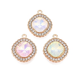 Alloy Glass Pendants, with Rhinestone, Cadmium Free & Lead Free, Rhombus
 Charms