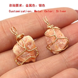 Pendentifs de pierres précieuses naturelles brutes brutes, Breloques de pépites avec fil de cuivre plaqué argent enveloppé