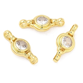 Rack Plating Brass Pave Clear Cubic Zirconia Connector Charms, Round Links, Long-Lasting Plated, Lead Free & Cadmium Free