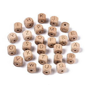 Гравированные бусины из бука, неокрашенными, кубические