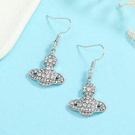 Elegant Symmetrical Fashion Alloy Planet Dangle Earrings, with Sparkling Rhinestone for Stylish Girls