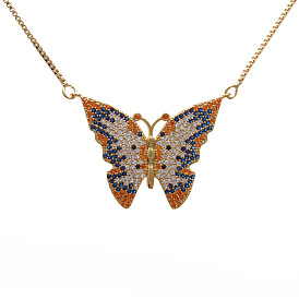 Colorful Butterfly Copper Necklace with Micro Inlaid Zircon for Men and Women