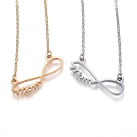 Regalos del día de madre, 304 de acero inoxidable collares pendientes, con cierre de langosta, Infinito con la palabra mamá