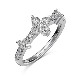 Cross Rhodium Plated 925 Sterling Silver Micro Pave Cubic Zirconia Finger Rings for Women