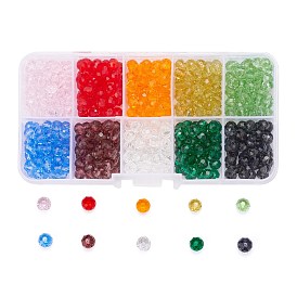 500Pcs 10 Colors Glass Beads, Faceted, Rondelle