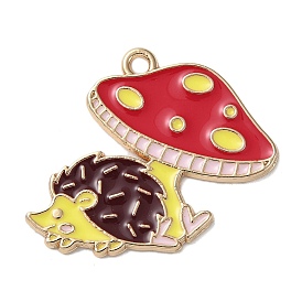 Golden Plated Alloy Enamel Pendants, Hedgehog with Mushroom Charm