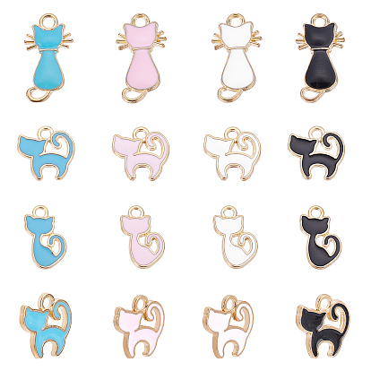 120 шт 12 стиль подвески из сплава эмали, форма кошки, золотой свет
