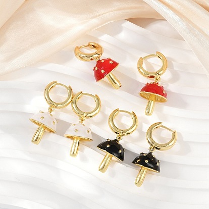 Серьги-кольца с грибовидной эмалью из латуни, стойки покрытие, долговечный, без свинца и без кадмия, реальный 18 k позолоченный