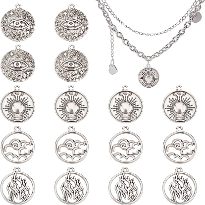 24Pcs 4 Style Tibetan Style Alloy Pendants, Flat Round