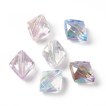 UV Plating Rainbow Iridescent Transparent Acrylic Beads, Faceted Rhombus